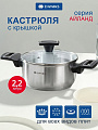Кастрюля нержавеющая сталь, 2.2 л, крышка стекло, Daniks, Айленд, SD-23-18, индукция