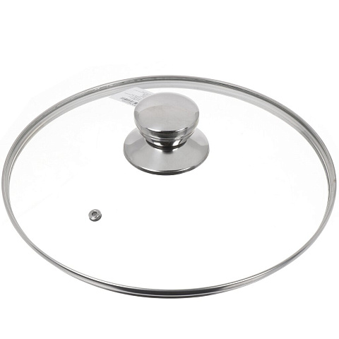 Крышка для посуды стекло, 26 см, Daniks, металлический обод, кнопка нержавеющая сталь, Д5726