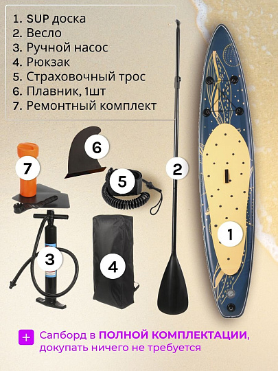 Сап борд надувной 350х72х15 см, двойной ПВХ, рюкзак, насос, весло и лиш, ремкомплект, 200 кг, SUP001