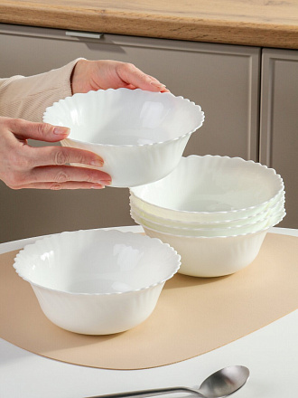 Салатник стеклокерамика, круглый, 6 шт, 18х6.9 см, 0.8 л, Белый, Daniks