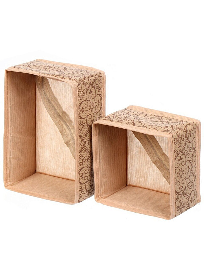 Кофр для хранения, складной, спанбонд, с молнией, твердые стенки, 6 шт, коричневый, с рисунком, В-222-19138