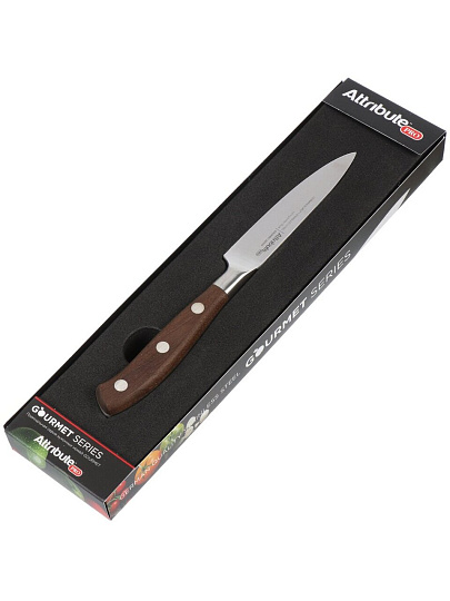 Нож кухонный Attribute, Gourmet, для овощей, нержавеющая сталь, 10 см, рукоятка дерево, APK003