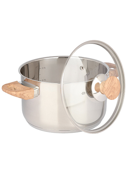 Кастрюля нержавеющая сталь, 3.9 л, крышка стекло, Daniks, Осло, GS-01147-20CA, индукция