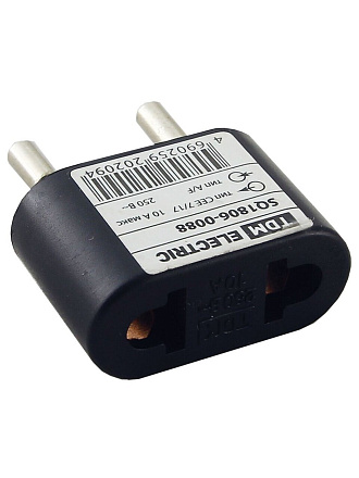 Переходник 10 А, тип CEE 7/17 - тип А/F, плоский, 250В, черный, TDM Electric, SQ1806-0088
