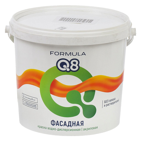 Краска воднодисперсионная, Formula Q8, акриловая, фасадная, матовая, белая, 6.5 кг