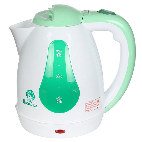 Чайник электрический пластиковый Василиса ТЗ-1500 белый с зеленым, 1.8 л, 1.5 кВт