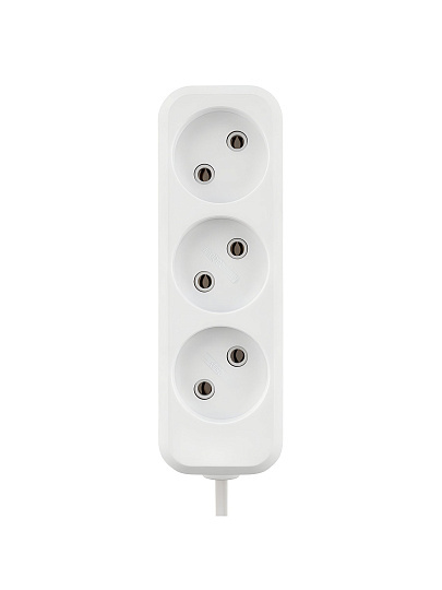 Удлинитель 3 гнезда, 3 м, без заземления, 10 А, 2300 Вт, белый, TDM Electric, Народный, SQ1303-1311
