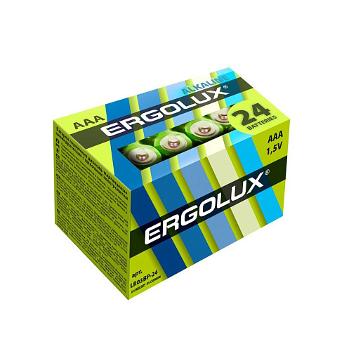 Батарейка Ergolux, ААА (LR03, 24A), Alkaline, щелочная, 1.5 В, блистер, 24 шт, 14213