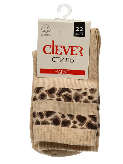 Носки для женщин, хлопок, эластан, Clever, светло-бежевые, р. 23, L3010