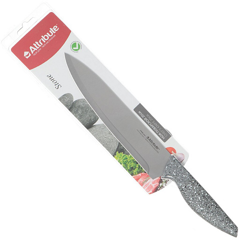 Нож кухонный Attribute, Stone Pan, шеф-нож, нержавеющая сталь, 20 см, рукоятка пластик, ASK128