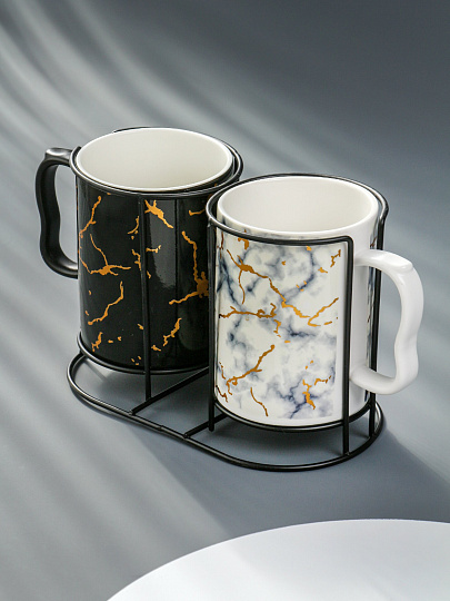 Набор чайный керамика, 2 шт, 400 мл, на подставке, B060534, металлическая подставка