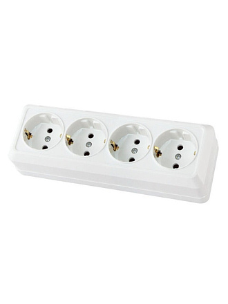 Розетка открытой установки, 4 гнезда, с заземлением, 16 А, пластик, IP20, белая, горизонтальная, 2П+3, TDM Electric, Ладога, SQ1801-0130