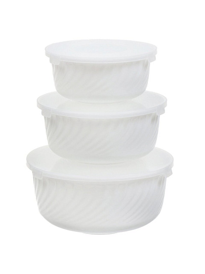 Салатник стеклокерамика, круглый, 3 шт, 9 см, 19, 16, 14 см, 0.5, 0.8, 1.4 л, с крышкой, Белый, Daniks, HDW-55/66/75 292666