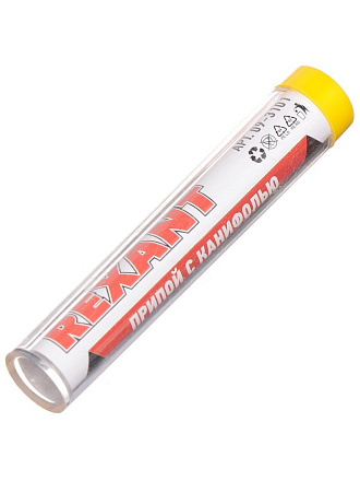 Припой с канифолью Sn60% Pb40% Flux 2.2%, Rexant, 10 г, диаметр 1 мм, мини тубус, 09-3101
