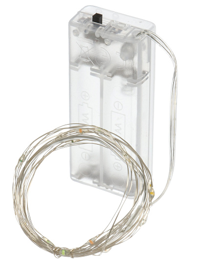 Гирлянда 20 ламп, 2 м, 1 режим, свет мультиколор, серебристая, в помещении, на батарейках, LED, SYDB-041902