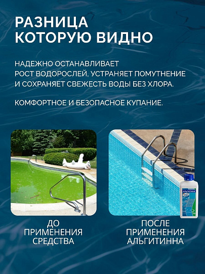 Средство для борьбы с водорослями Маркопул Кемиклс, Альгитинн, М04, жидкое средство, бутылка, 1 л