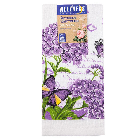 Полотенце кухонное 38х63 см, 250 г/м2, 100% хлопок, Wellness, Роза, Китай