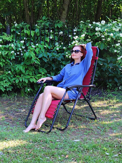 Шезлонг пляжный складной, металл, 165х65х112 см, 100 кг, 2 положения спинки, бордовый, двойн. плетение, Green Days, YTLC013B