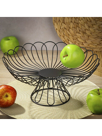 Ваза для фруктов, металл, на ножке, 32х15 см, Y4-7655, черная