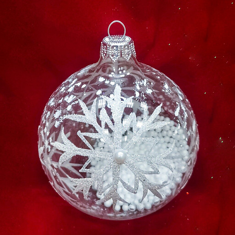 Елочный шар Снежный иней, 8.5 см, стекло, КУ-85-18266
