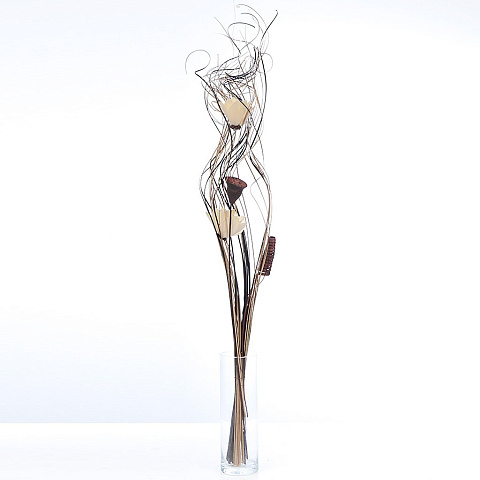 Цветок искусственный декоративный Тинги Композиция Завитки белый и коричневый