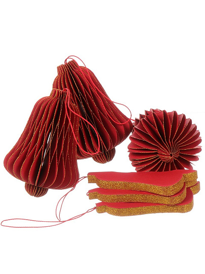 Елочное украшение Колокольчик, 6 шт, красный с блеском, бумага, Y4-9809