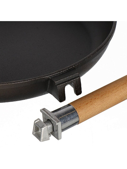 Сковорода чугун, 24 см, Гардарика, съемная ручка, с деревянной ручкой, индукция, 0124