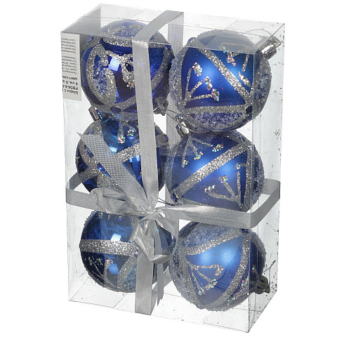 Елочный шар Волшебная страна, PBD6-6-866-B, 6 шт, синий, 6 см, рисунок, ПВХ коробка, 101771
