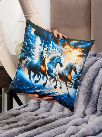 Подушка декоративная, 40х40 см, Новый Год,Тройка, 100% полиэстер