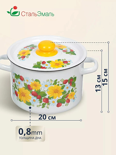 Кастрюля эмалированная сталь, 4.5 л, крышка сталь, СтальЭмаль, 1с17с, в ассортименте, индукция