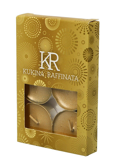 Свеча чайная, 6 шт, золото, Kukina Raffinata, Новый год, лакированная, в подарочной коробке, 501211-1