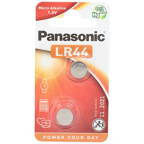 Батарейка Panasonic, LR44 (357A, G13), щелочная, 1.5 В, блистер, 2 шт, 7478