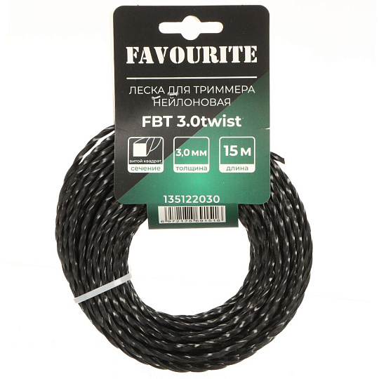 Леска для триммера 3 мм, 15 м, квадрат, Favourite, FBT 3.0twist