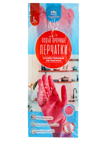 Перчатки латекс, хлопковое напыление, размер L, Аквамаг, Универсальные, ПЛ-01L/ОП