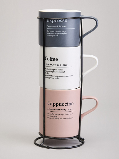 Кружка фарфор, 3 шт, Coffee Mania, 250/320/400 мл, Lefard, 756-471, металлическая подставка