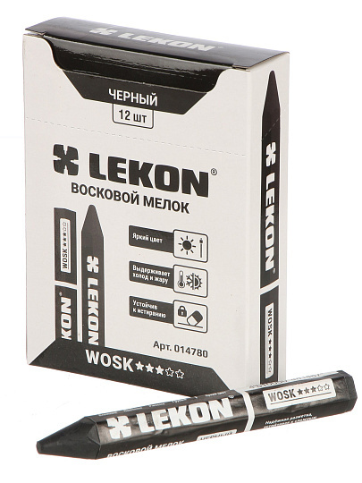 Мелок восковой для мокрых и грязных поверхностей, 12 шт, черный, Lekon, Wosk, 14780