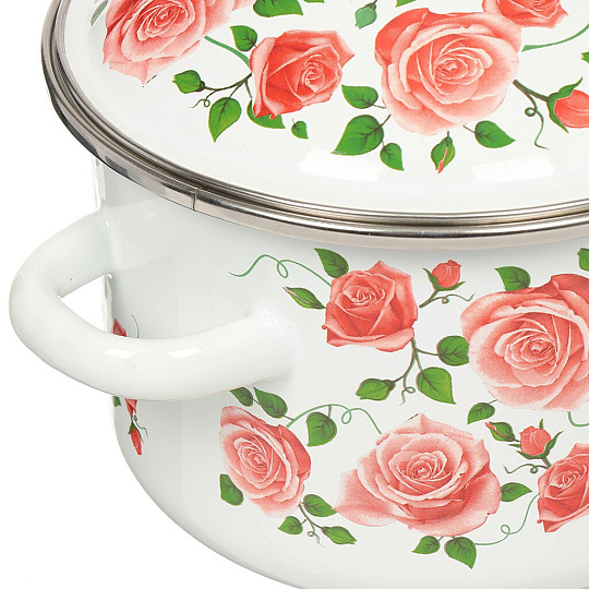 Набор посуды эмалированная сталь, 6 предметов, кастрюли 2,3,4 л, индукция, Сибирские товары, Роза плетистая 15, N15B88