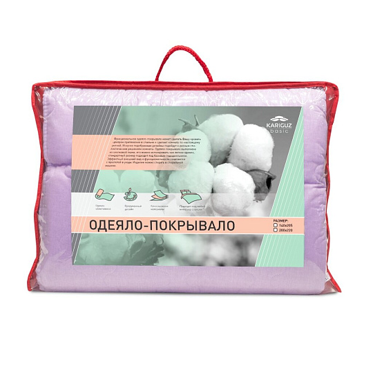 Одеяло-покрывало 2-сп, 172х205 см, 100% полиэф. в-но, 130 г/м2, облегч, чех 100% хл, кант, Kariguz
