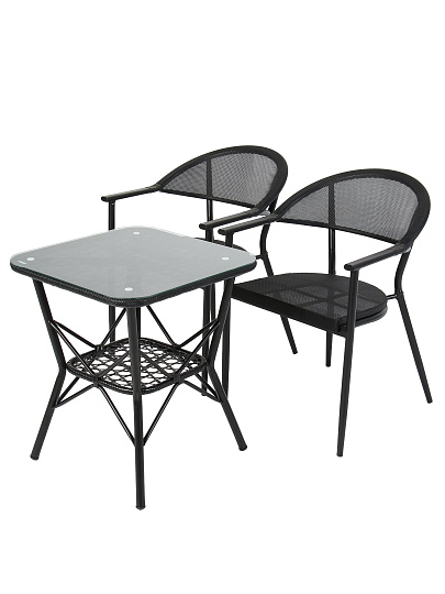 Мебель садовая черная, стол 58х58х65 см, 2 стула 55х58х78 см, C010204