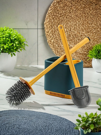 Ерш для туалета напольный, 2 щетки, 13х12.5х40 см, пластик, силикон, в ассортименте, Y4-7867