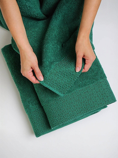 Набор полотенец 2 шт, 100% хлопок, 420 г/м2, Silvano, Мореска, темно-зеленый, Узбекистан