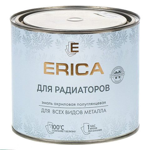Эмаль Erica, для радиаторов, термостойкая, акриловая, полуглянцевая, белая, 1.8 кг