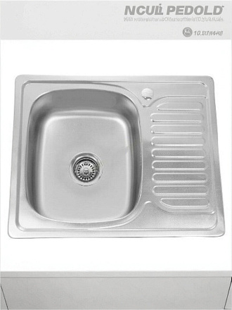 Мойка кухонная накладная, РМС, нержавеющая сталь, 600х600 мм, 0.6 мм, левый + сифон, MG6-6060L