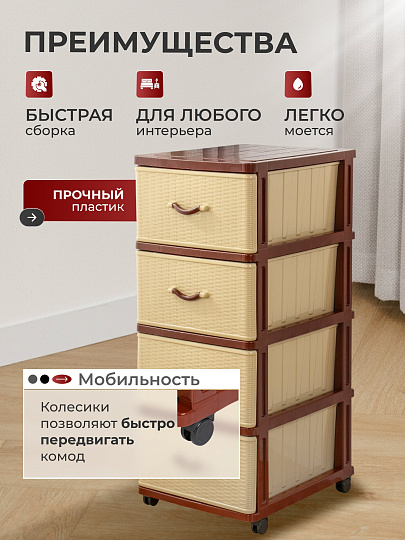 Комод 4 ящика, Дюна, 40х50х94 см, коричнево-бежевый, 04014, Dunya Plastik