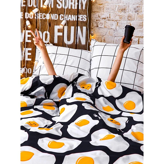 Постельное белье детское 1.5-спальное, простыня 150х214 см, 1 наволочка 70х70 см, пододеяльник 143х215 см, Crazy Getup, перкаль, Eggs 756586