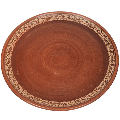 Блюдо керамика, круглое, 30 см, коричневое, Красная глина
