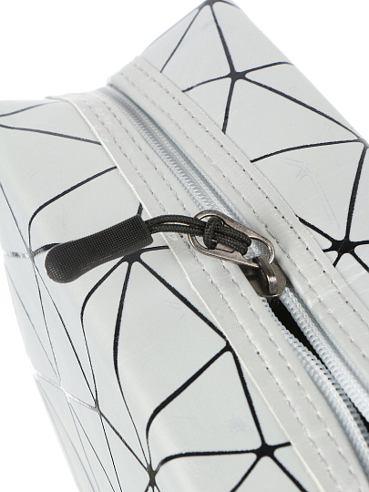 Косметичка восьмиугольная, с ромбовидной сеткой, серебристая 17Х7Х13см, A080063