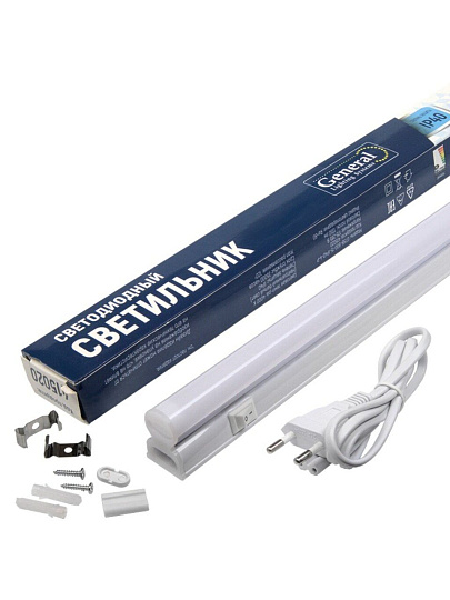 Светильник линейный светодиодный, General Lighting Systems, GT5B, 15 Вт, 4000 К, 1350 Лм, IP40, 87.2х2.2х3.6 см, с выключателем, нейтральный белый, 415020