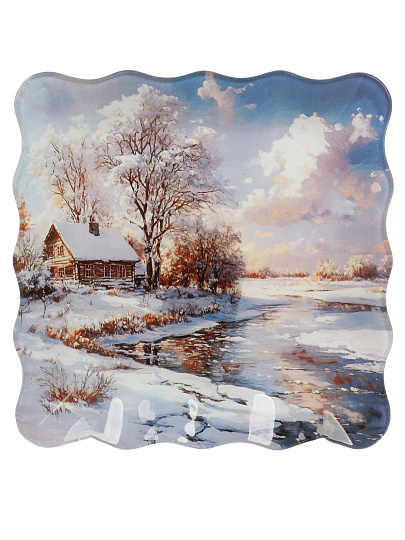 Тарелка стекло, 20 см, квадрат, рифлен, Русская Зима, Daniks