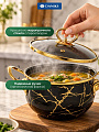 Кастрюля эмалированная сталь, 2 л, крышка стекло, Daniks, Черный мрамор, Y4-8967, индукция - фото 4